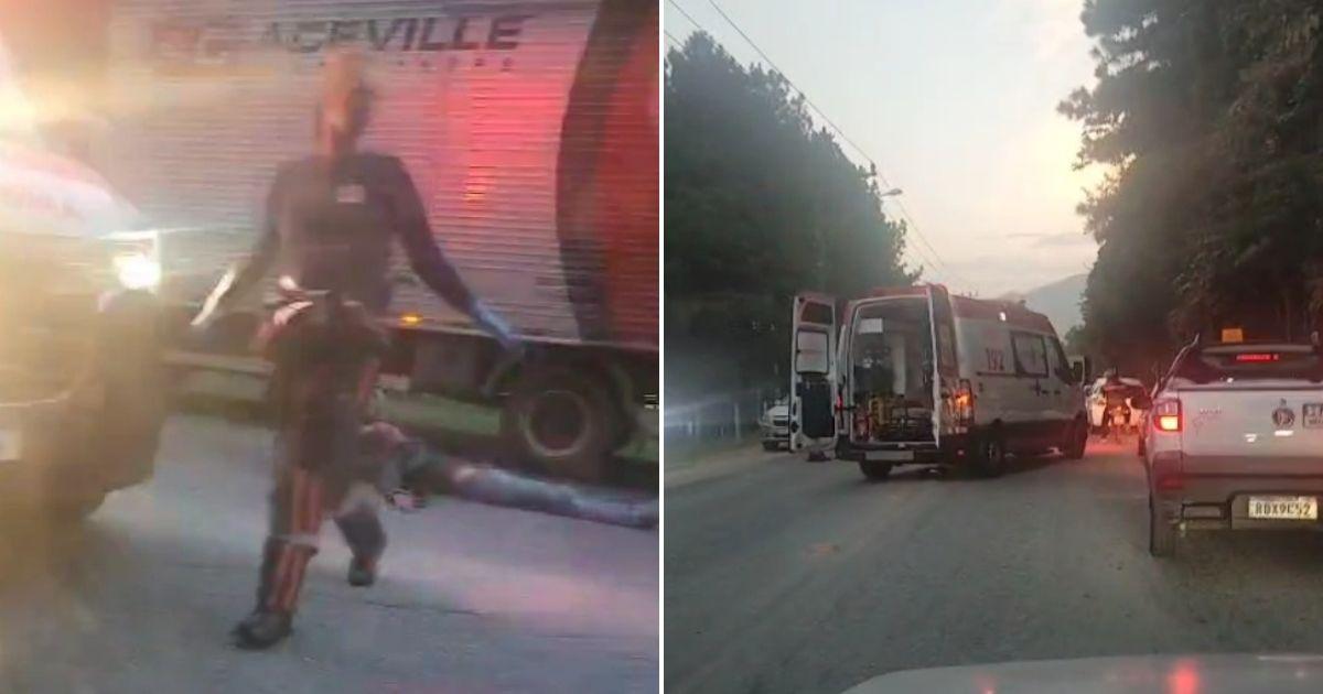 Vídeo: três pessoas ficam feridas após colisão entre duas motos na SC-102, em Camboriú