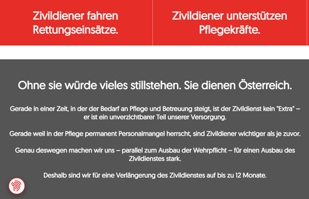 Zeigt Leistungen der Zivildiener: Allianz für Zivildienst (Screenshot)