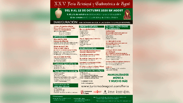 Agost celebra del 9 al 12 de octubre su XXV Feria Artesanal y Gastronómica