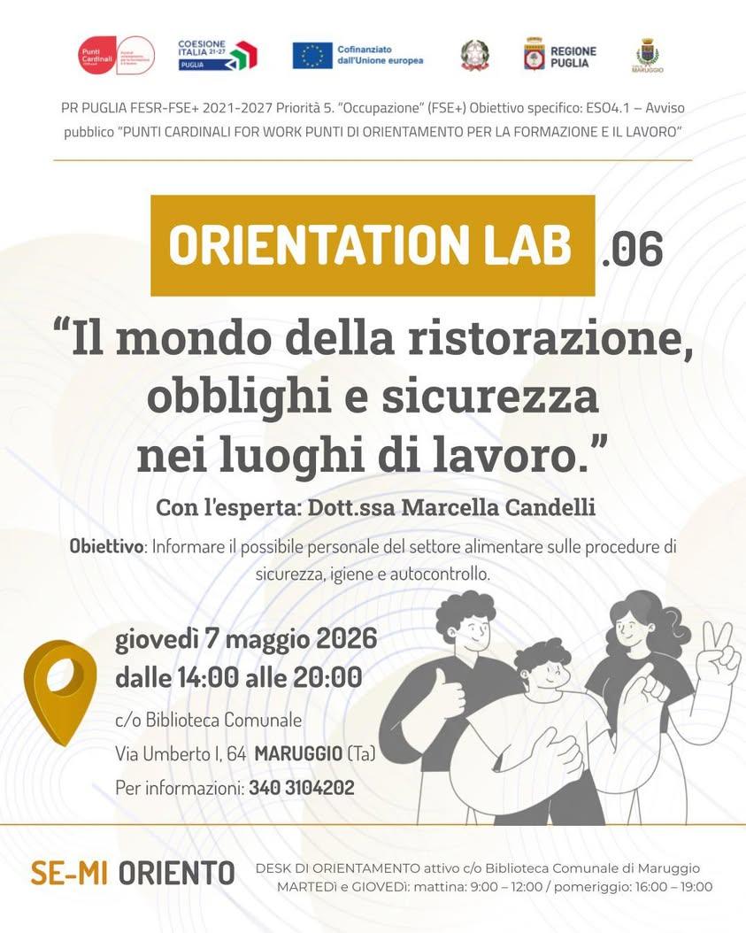📣 PUNTI CARDINALI FOR WORK - SE-MI ORIENTO - MARUGGIO SESTO appuntamento a Maruggio per i laboratori informativi e form...