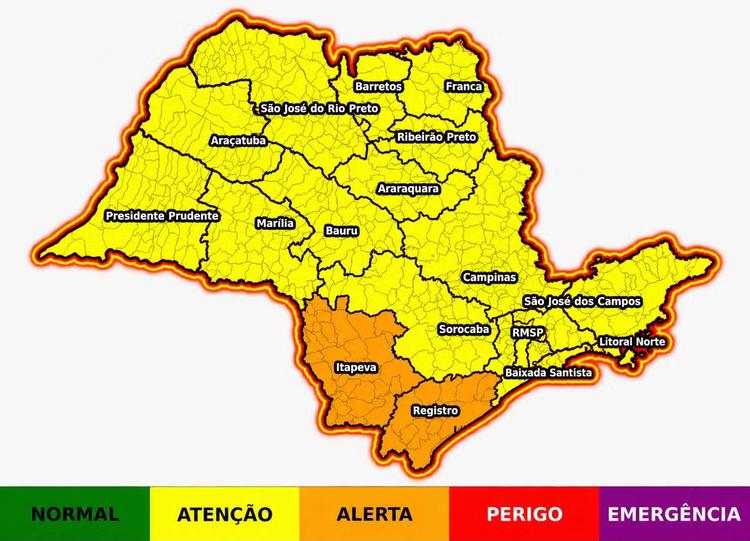 Defesa Civil alerta para risco de chuva e ventos fortes no interior de SP neste domingo
