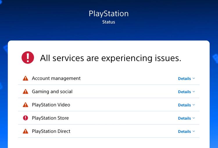 screenshot of playstation status page showing outage on july 24