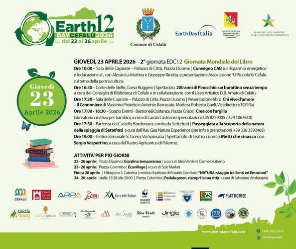 Earth Day Cefalù 2026 Giovedì 23 Aprile - Giornata Mondiale del Libro Ore 10:00 – Sala delle Capriate