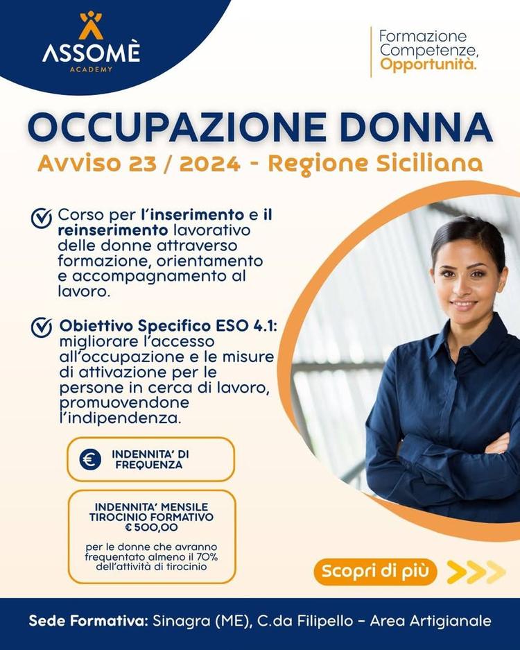👩🏻 ASSOMÈ Academy -  CORSO GRATUITO "OCCUPAZIONE DONNA" 👩🏻 👩🏻‍💻 Un'opportunità concreta per il lavoro al femminil...