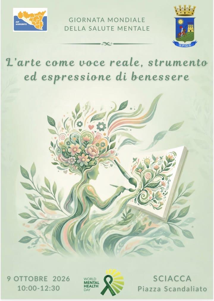 GIORNATA DELLA SALUTE MENTALE  venerdì 9 ottobre  in piazza Angelo Scandaliato  "l’arte come espressione del benessere"...