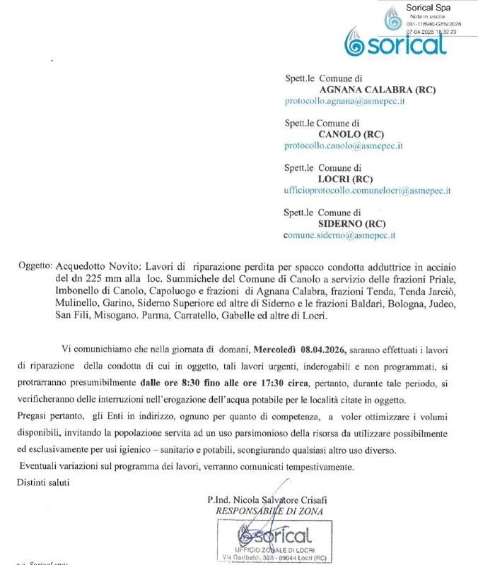 Lavori di riparazione per perdita condotta aduttrice loc. Summichele