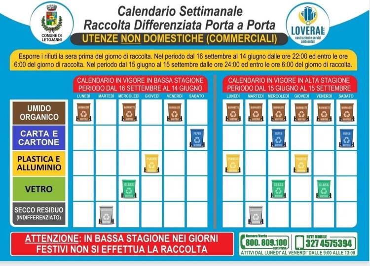 📌RACCOLTA DIFFERENZIATA UTENZE NON DOMESTICHE (COMMERCIALI) CALENDARIO ESTIVO Si ricorda che, per le utenze commerciali...