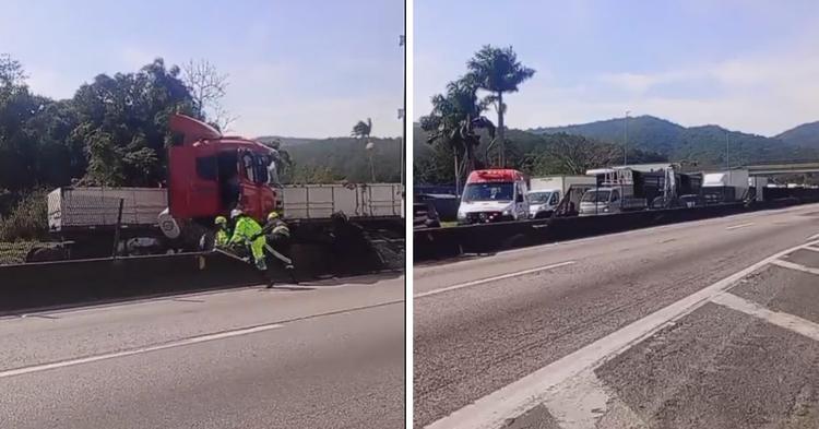 Vídeo: engavetamento entre quatro veículos causa bloqueio e filas na BR-101 em Balneário Camboriú