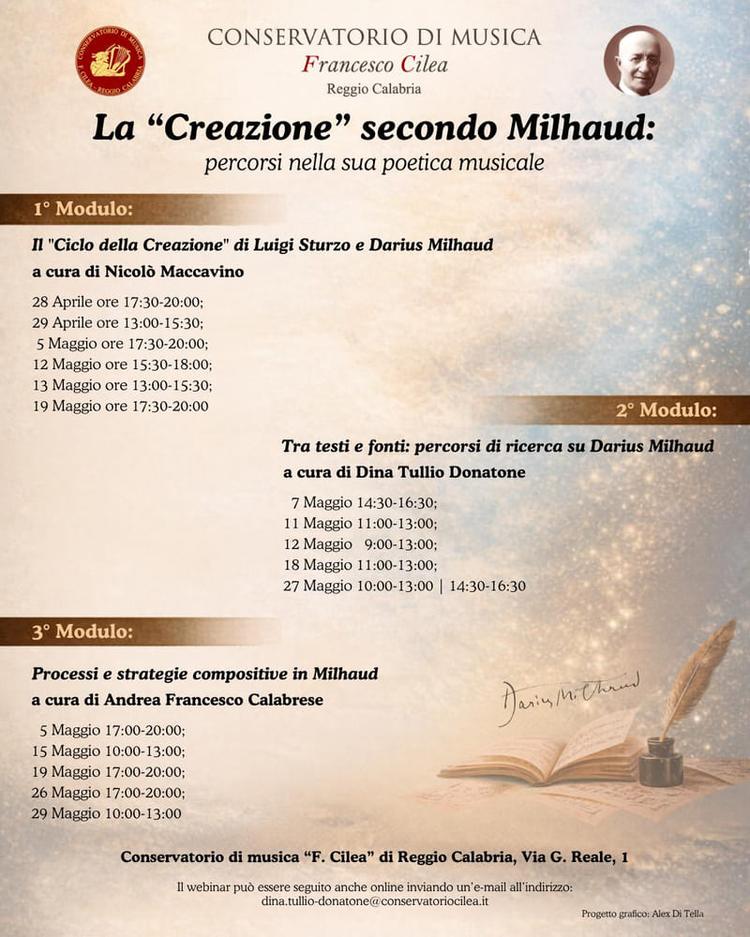 SEMINARIO: La "Creazione" secondo Milhaud: percorsi nella sua poetica musicale - Proff. Andrea Calabrese, Nicolò Maccavino, Dina Tullio Donatone
