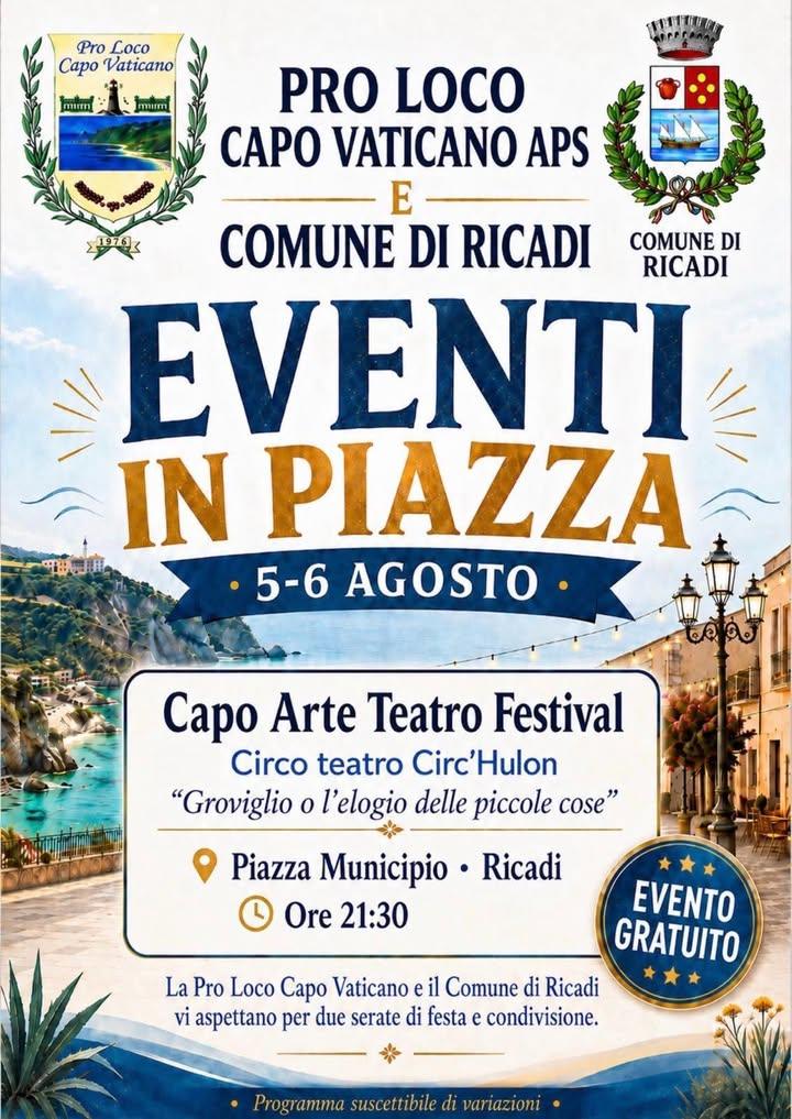 🎪 EVENTI IN PIAZZA A RICADI 🎪 La Pro Loco Capo Vaticano APS e il Comune di Ricadi vi invitano a due serate imperdibili...