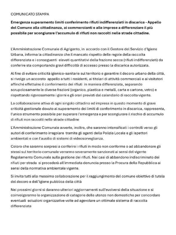 Emergenza rifiuti indifferenziati: il Comune invita cittadini, attività e imprese a differenziare correttamente e rispet...