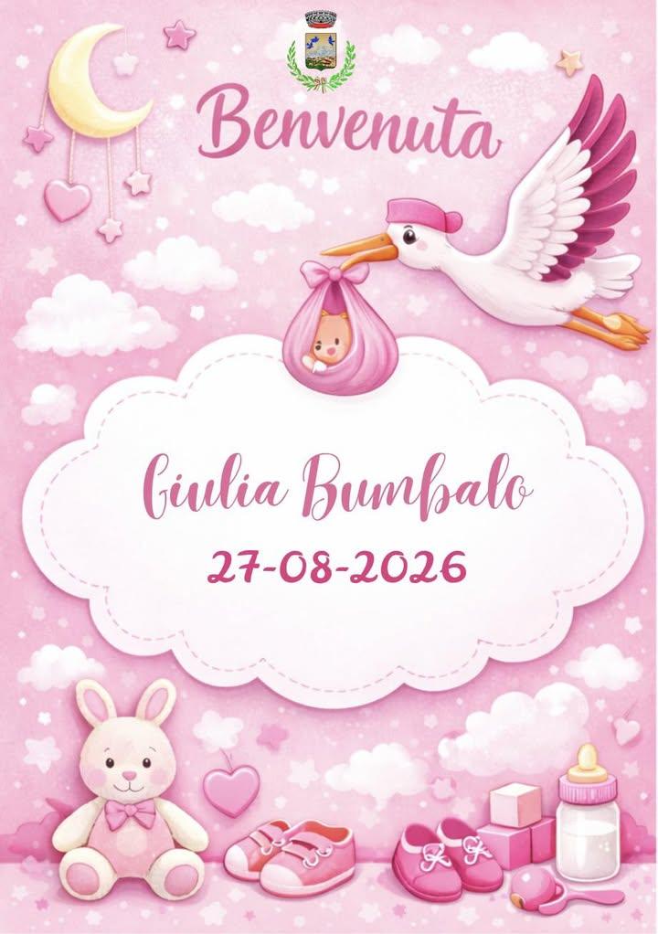 👶 🩷Benvenuta, Giulia! 🩷👶 L’Amministrazione Comunale porge il più caloroso benvenuto a Giulia Bumbalo, nata il 27 ago...