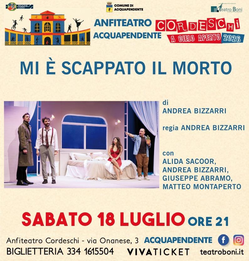 🎭✨ MI È SCAPPATO IL MORTO ✨🎭 📅 Sabato 18 luglio, alle ore 21.00, all'Anfiteatro Cordeschi di Acquapendente, preparati...