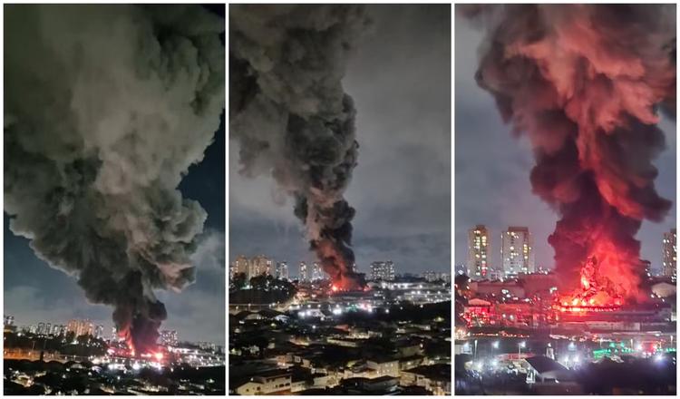 Combate a incêndio de grandes proporções em Guarulhos tem 38 bombeiros, 14 viaturas e já dura mais de dez horas