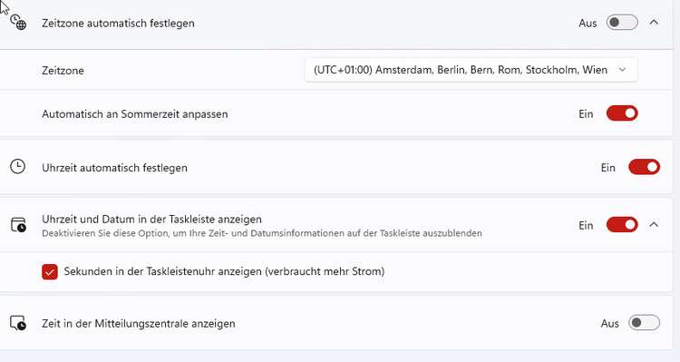 Einstellungen zur Zeitzone und Uhrzeit anpassen