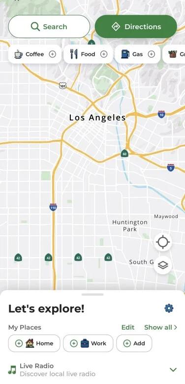 A screenshot of the MapQuest app landing page.