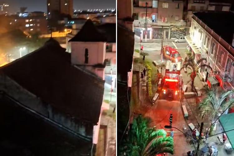 Fogo na Igreja Matriz de São Vicente, SP, provoca fumaça intensa e mobiliza bombeiros
