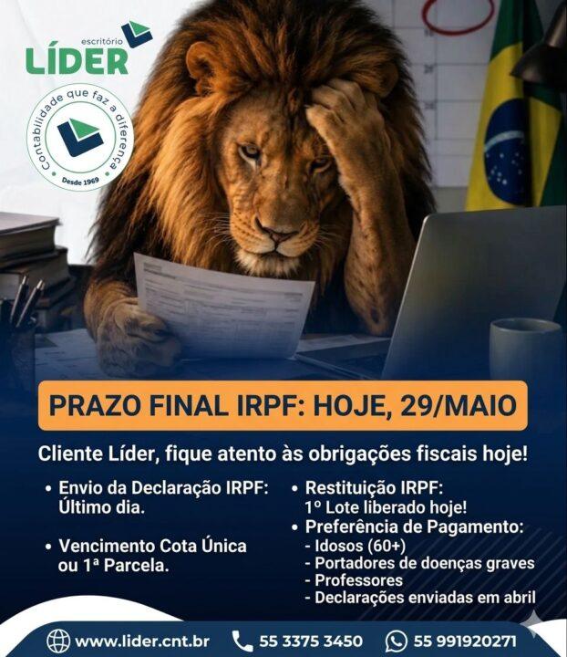 Prazo para entregar a declaração do IR termina nesta sexta-feira (29)
