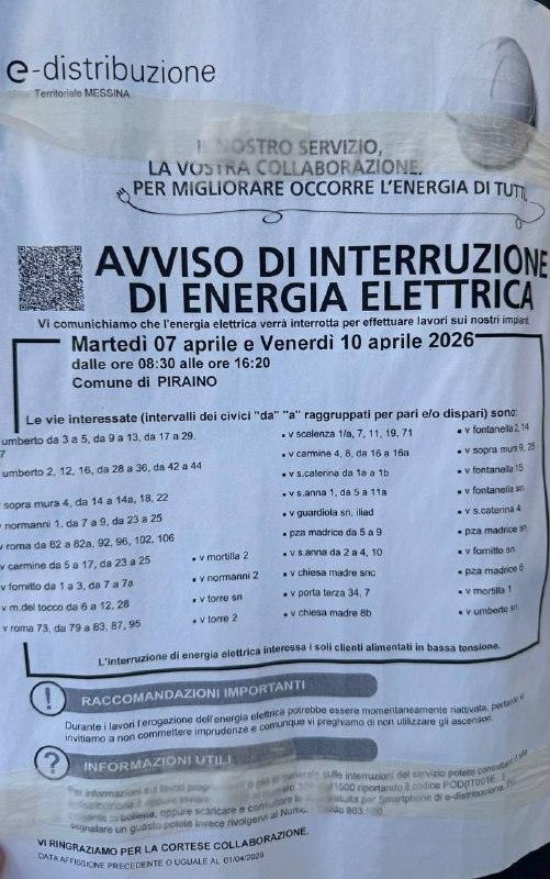 ⚠️ - AVVISO DI INTERRUZIONE DI ENERGIA ELETTRICA ❗️