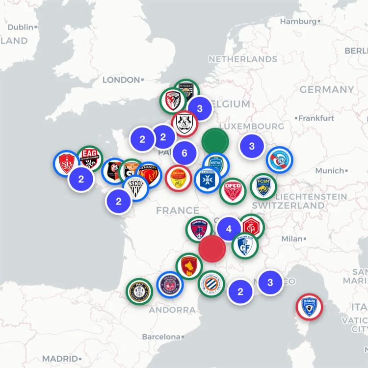 France Football Teams Map 2026/27