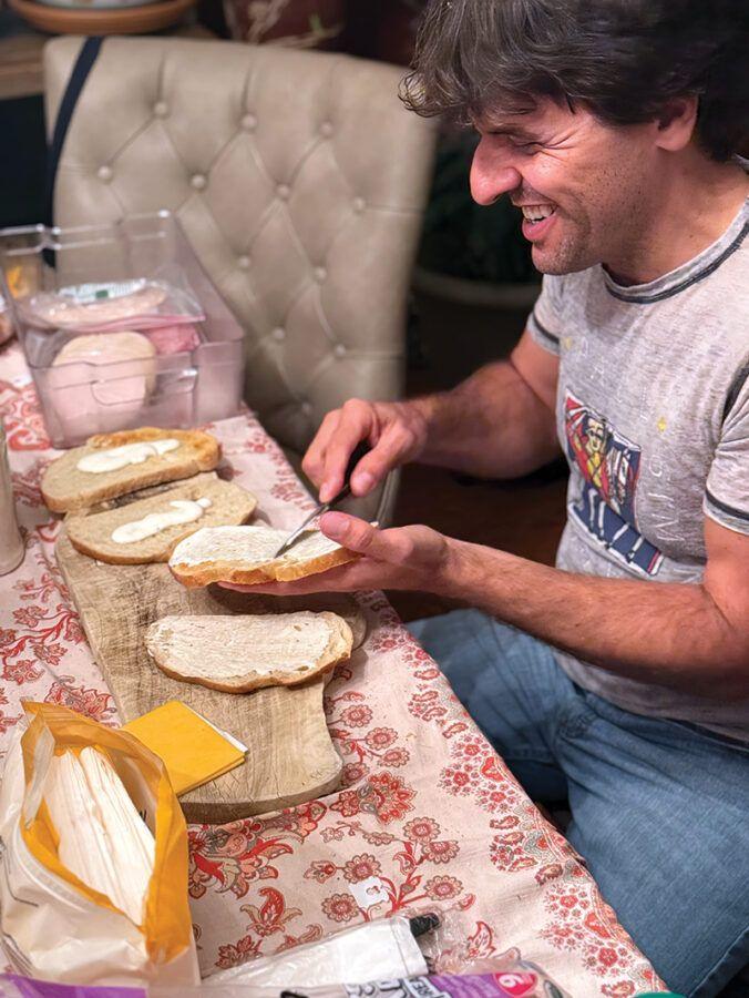 (Above): Karl Deisseroth making sandwiches. (Margarita Gallardo/Stanford Medicine)