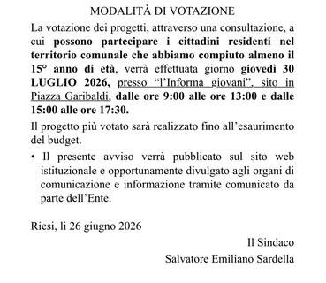 DEMOCRAZIA PARTECIPATA INVITO ALLA CITTADINANZA PER LA PRESENTAZIONE DI IDEE E PROPOSTE PROGETTUALI
