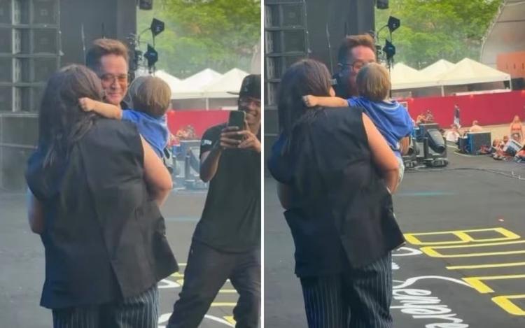 Neto do cantor Leonardo rouba a cena durante show do avô e Gusttavo Lima em Goiânia