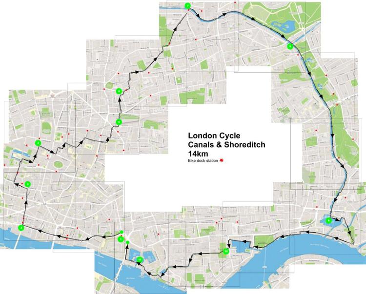 Route overview of the London Cycle Shoreditch & Regents Canal