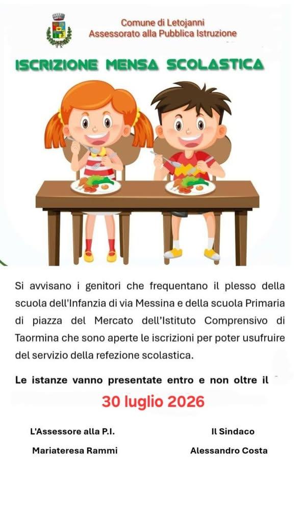📌AVVISO - ISCRIZIONE MENSA SCOLASTICA Sono aperte le iscrizioni per poter usufruire del servizio di mensa scolastica pr...