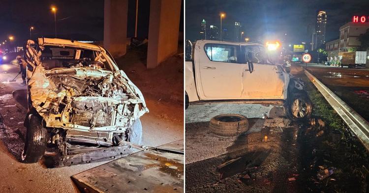 Caminhonete capota na Marginal Leste e deixa dois homens presos às ferragens em Balneário Camboriú&nbsp;