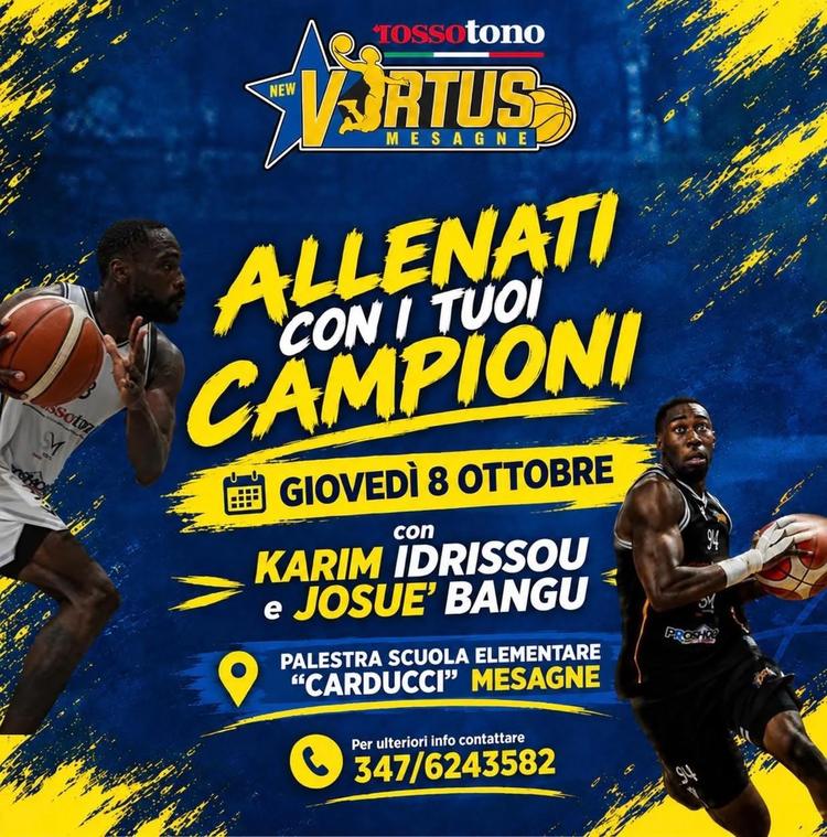 Basket B2/M, New Virtus Mesagne: agli allenamenti del Minibasket presenti Karim Idrissou e Josue’ Bangu