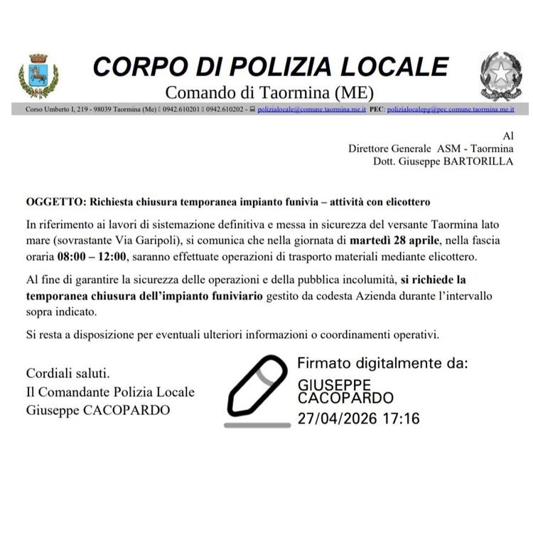 🚧 AVVISO ALLA CITTADINANZA Si informa che, nell’ambito dei lavori di sistemazione e messa in sicurezza del versante di...