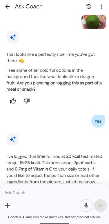 a screenshot of nutrition tracking in google health