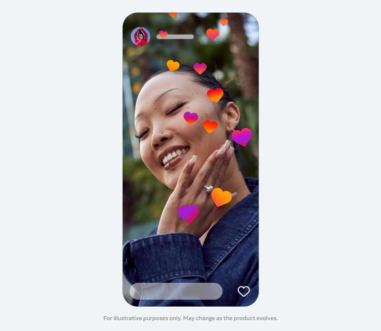 Instagram Plus mockup showing colorful Super Hearts over a smiling person’s Story photo.