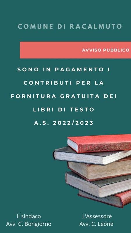 In pagamento i contributi per la fornitura gratuita dei libri di testo A.S. 2022/2023