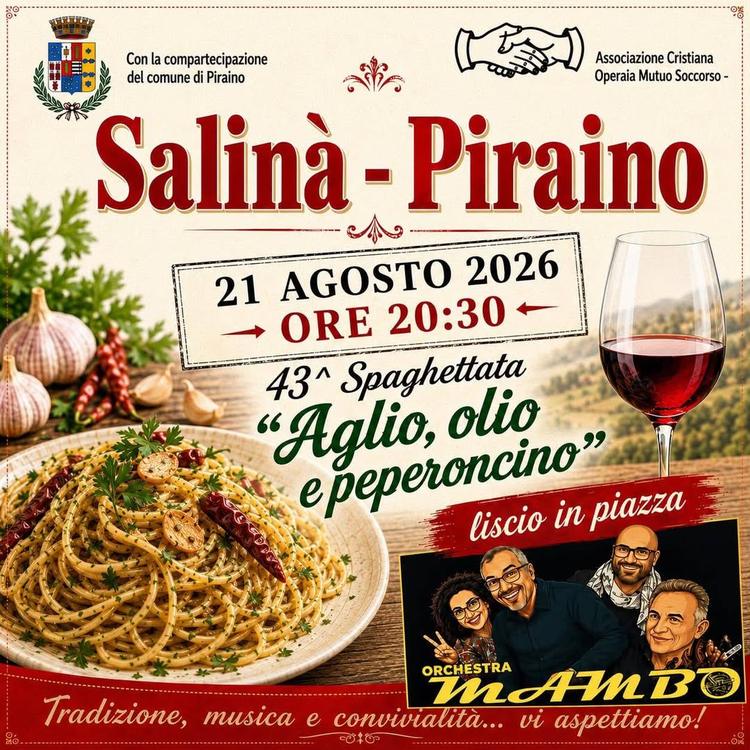 🍝 43ª Spaghettata “Aglio, Olio e Peperoncino”. 📍 Tradizione, gusto e buona musica vi aspettano in contrada Salinà! 🗓️...