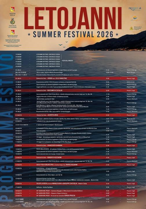 SUMMER FESTIVAL 2026 L'estate a Letojanni è ancora lunga e ricca di appuntamenti imperdibili