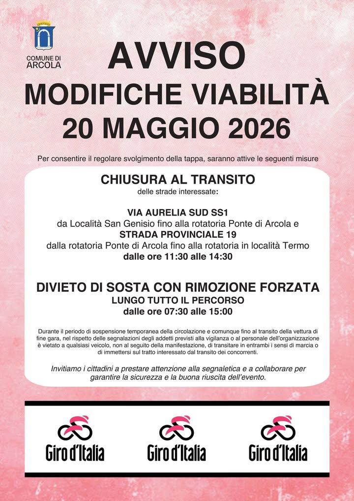 Avviso importante viabilità per passaggio Giro d'Italia