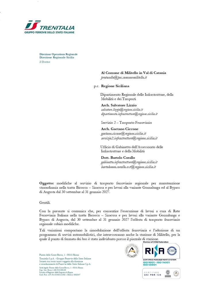 Comunicazione di Trenitalia.