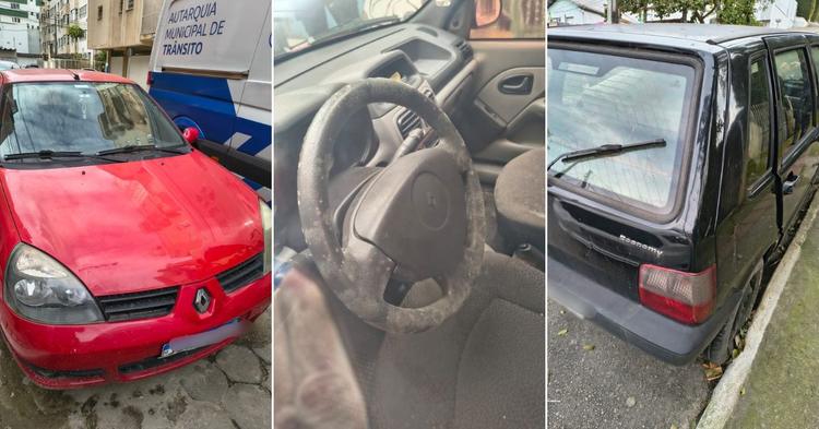 Carros abandonados são retirados de rua no Bairro das Nações em Balneário Camboriú