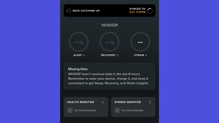 A screenshot of no data in the Whoop app.
