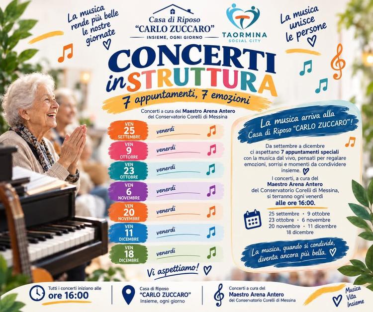 LA MUSICA ARRIVA ALLA CASA DI RIPOSO “CARLO ZUCCARO”! Sette appuntamenti per stare insieme emozionarci e… perché no, las...