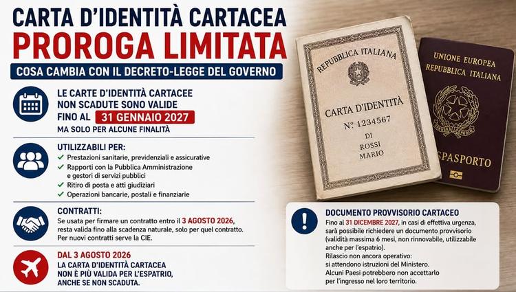 🪪Le carte d'identità cartacee non ancora scadute potranno continuare a essere utilizzate fino al 31 gennaio 2027, ma so...