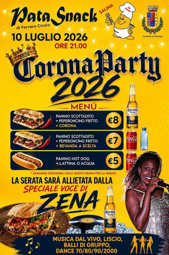 🍻 Corona Party 2026 🍻 🗓️ 10 luglio 2026 🕘 ore 21:00 📍Piazza di c.da Salinà
