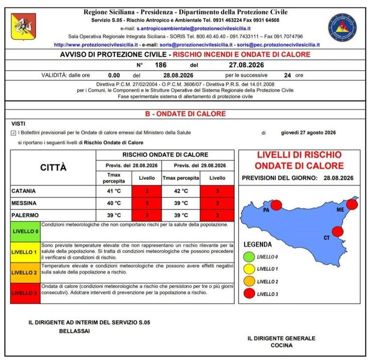 🔴 AVVISO ALLERTA METEO – RISCHIO INCENDI ED ONDATE DI CALORE  La Protezione Civile Regionale Siciliana ha emesso per la...