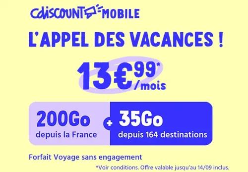 🌍 CDiscount Mobile, forfait Voyage 200Go à 14€/mois