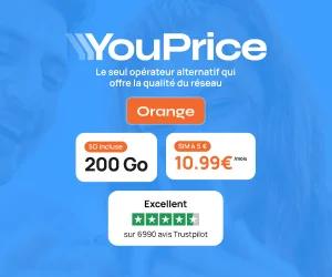 🔥 Youprice (Orange), forfait 5G illimité/200Go à 11€/mois