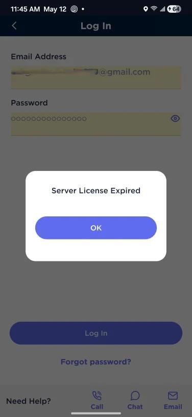 server license expired error on motorola motosync app
