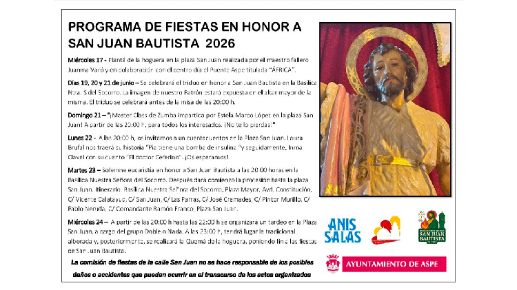 #Aspe: Todo preparado para vivir las fiestas de San Juan Bautista 2026