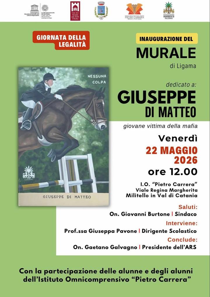 Nella Giornata della Legalità, viene inaugurato a Militello in Val di Catania il murale di Ligama dedicato a Giuseppe Di...